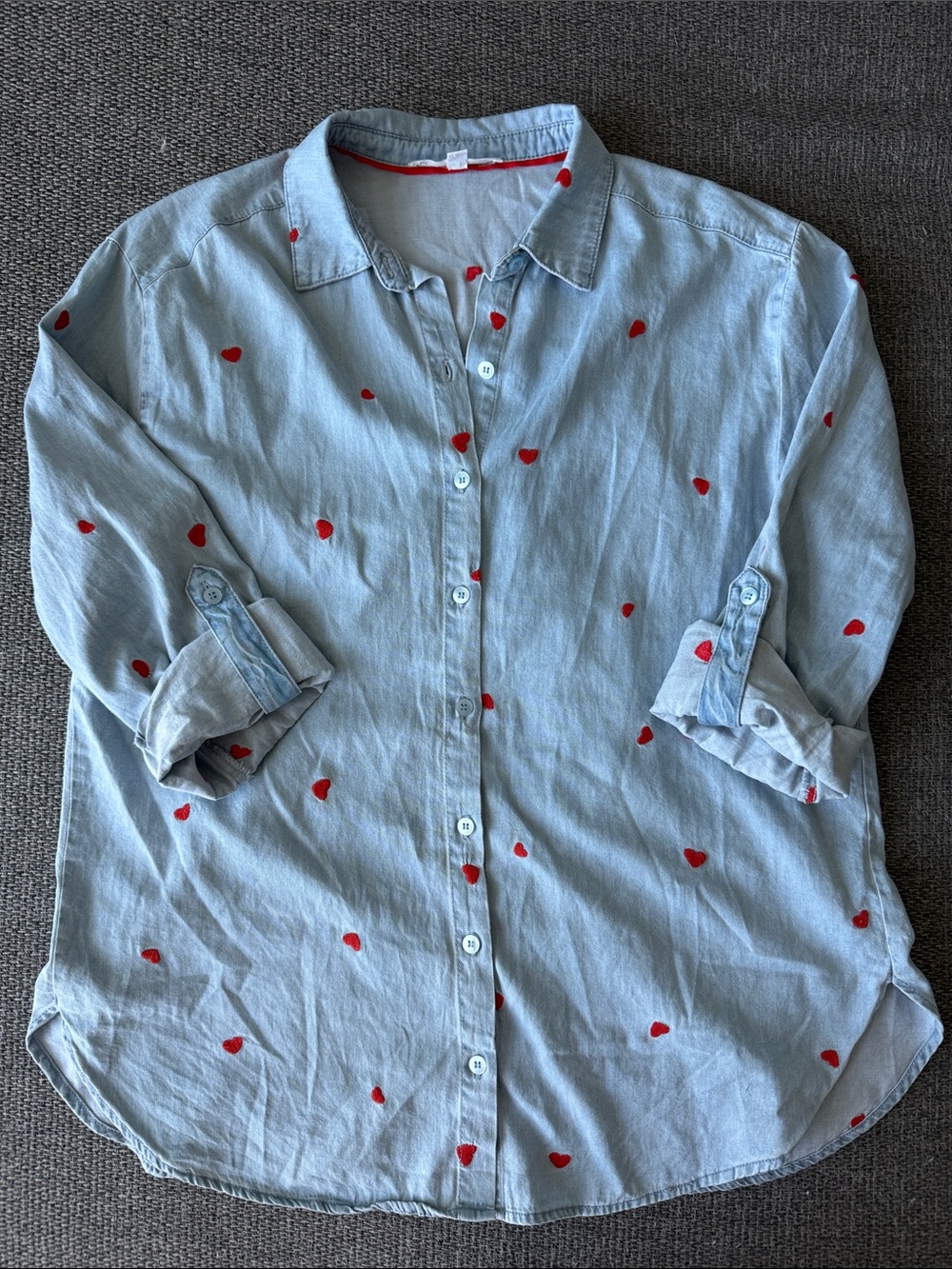 JANE + DELANCEY Embroidered Heart Chambray Shirt | Size M